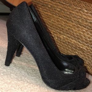 black/light sparkly fabric heels!